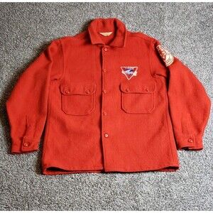 VG Rare 1950 Boy Scout Official Jacket Red Wool Bakelite Button YMCA Flying Fish